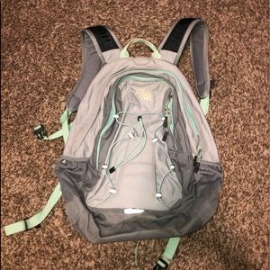 Gray and Mint Green North Face Backpack